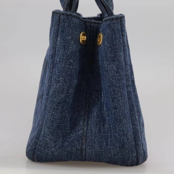 PRADA Canapa PM Hand Bag Denim Blue Gold Auth am7316V - Picture 3 of 15